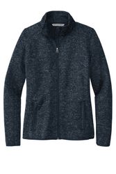 Image of Ladies' Navy Heather Sweater Fleece Full Zip
