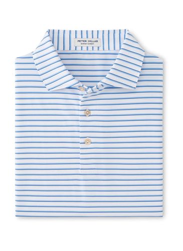 Peter Millar Men's White/Cottage Blue Dunnes Stripe Polo image thumbnail