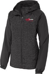 Image of Sport-Tek Ladies Heather Colorblock Raglan Hooded Wind Jacket. LST40