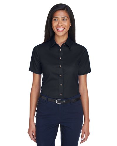 Harriton Ladies' Easy Blend Short-Sleeve Twill Shirt with Stain-Release image thumbnail