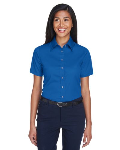 Harriton Ladies' Easy Blend Short-Sleeve Twill Shirt with Stain-Release image thumbnail