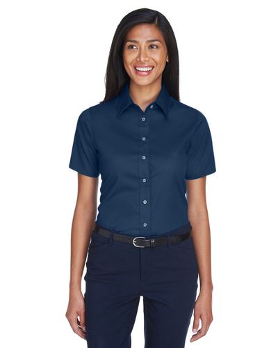 Harriton Ladies' Easy Blend Short-Sleeve Twill Shirt with Stain-Release image thumbnail