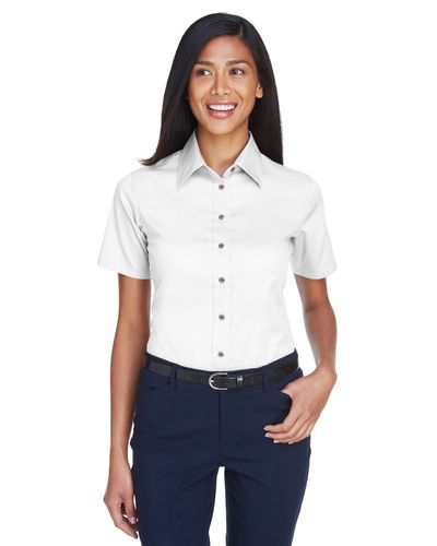 Harriton Ladies' Easy Blend Short-Sleeve Twill Shirt with Stain-Release image thumbnail