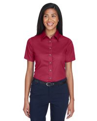 Image of Harriton Ladies' Easy Blend Short-Sleeve Twill Shirt with Stain-Release