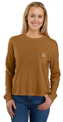Image of Women's Carhartt Tencel Fiber Series Loose Fit Long-Sleeve Crewneck Pocket T-Shirt. 106121