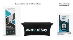 Image of Tradeshow Bundle - Deluxe Retractor Banner, Stretch Table Cover, Optional Tabletop Banner Add On