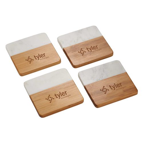 Marble and Bamboo Coaster Set image thumbnail