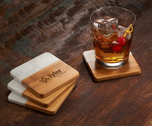 Marble and Bamboo Coaster Set image thumbnail