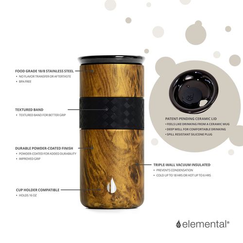 Elemental® 16oz. Artisan Tumbler w/ Ceramic Lid - Stainless Steel image thumbnail