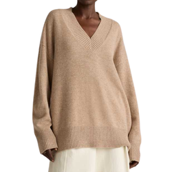 Image of Quince Ladies' Oatmeal Cashmere V-Neck Sweater