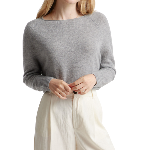 Quince Ladies' Grey Cashmere Boatneck Sweater image thumbnail