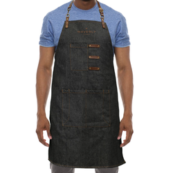 Image of Artisan style bib apron - denim with vegan leather 