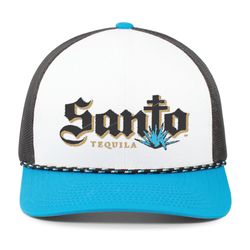 Image of Pacific Headwear Trucker Snapback Braid Cap - WHITE/NAVY/TEAL 