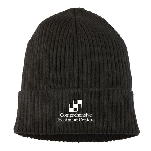 Black Ultra-Soft Premium Classic Cuffed Ribbed Knit Beanie - Embroidery image thumbnail