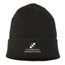 Image of Black Ultra-Soft Premium Classic Cuffed Ribbed Knit Beanie - Embroidery