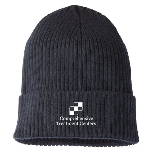 Navy Ultra-Soft Premium Classic Cuffed Ribbed Knit Beanie - Embroidery image thumbnail
