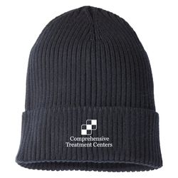 Image of Navy Ultra-Soft Premium Classic Cuffed Ribbed Knit Beanie - Embroidery