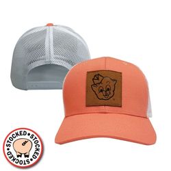 Image of Echo Mesh Leatherette Patch Cap in Peach/White