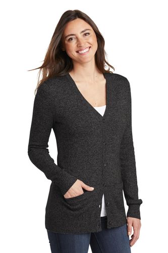 Port Authority Ladies Marled Cardigan Sweater image thumbnail