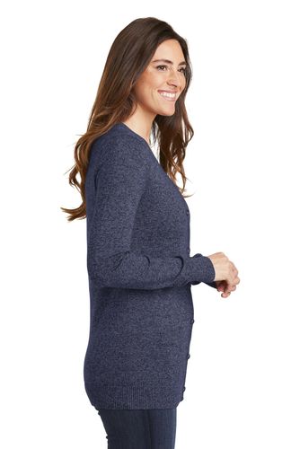 Port Authority Ladies Marled Cardigan Sweater image thumbnail