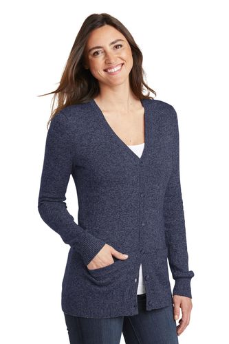 Port Authority Ladies Marled Cardigan Sweater image thumbnail