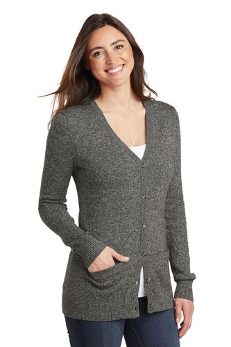 Port Authority Ladies Marled Cardigan Sweater image thumbnail