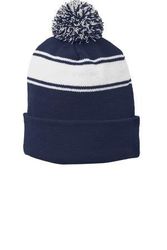 Image of Sport-Tek Stripe Pom Pom Beanie