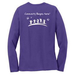 Image of Community Begins Here Women's Long Sleeve T-Shirt - White Imprint (KA-LPC54LS-COMM-W)