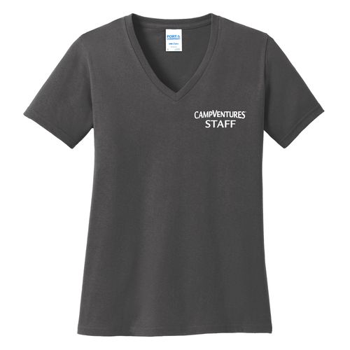 CampVentures Women's V-Neck Staff T-Shirt - White Imprint (KA-LPC54V-CVSTF-W) image thumbnail