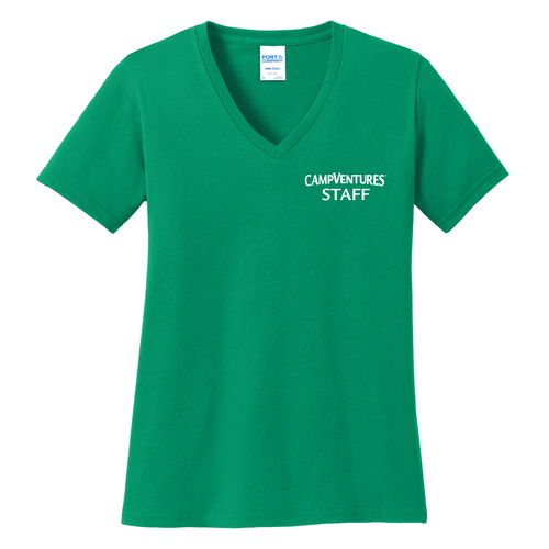 CampVentures Women's V-Neck Staff T-Shirt - White Imprint (KA-LPC54V-CVSTF-W) image thumbnail