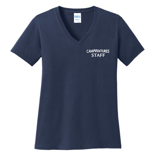 CampVentures Women's V-Neck Staff T-Shirt - White Imprint (KA-LPC54V-CVSTF-W) image thumbnail