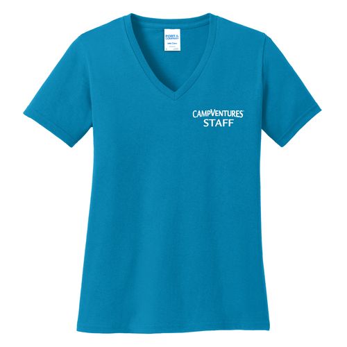 CampVentures Women's V-Neck Staff T-Shirt - White Imprint (KA-LPC54V-CVSTF-W) image thumbnail