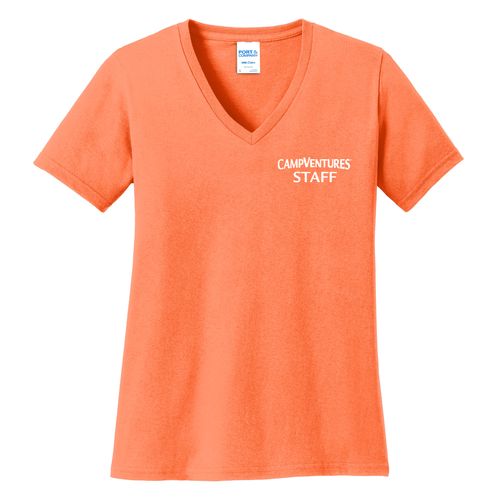 CampVentures Women's V-Neck Staff T-Shirt - White Imprint (KA-LPC54V-CVSTF-W) image thumbnail