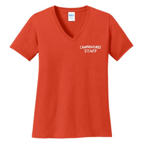 CampVentures Women's V-Neck Staff T-Shirt - White Imprint (KA-LPC54V-CVSTF-W) image thumbnail