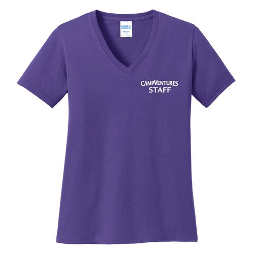 CampVentures Women's V-Neck Staff T-Shirt - White Imprint (KA-LPC54V-CVSTF-W) image thumbnail