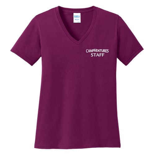 CampVentures Women's V-Neck Staff T-Shirt - White Imprint (KA-LPC54V-CVSTF-W) image thumbnail