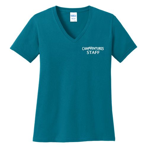 CampVentures Women's V-Neck Staff T-Shirt - White Imprint (KA-LPC54V-CVSTF-W) image thumbnail