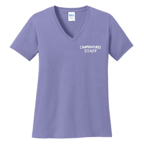 CampVentures Women's V-Neck Staff T-Shirt - White Imprint (KA-LPC54V-CVSTF-W) image thumbnail