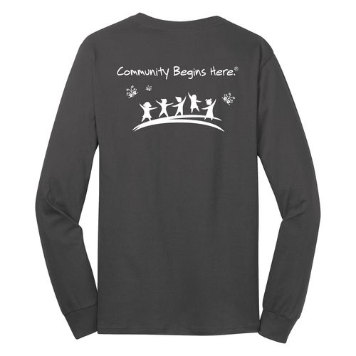 Community Begins Here Adult Long Sleeve T-Shirt - White Imprint (KA-PC54LS-COMM-W) image thumbnail
