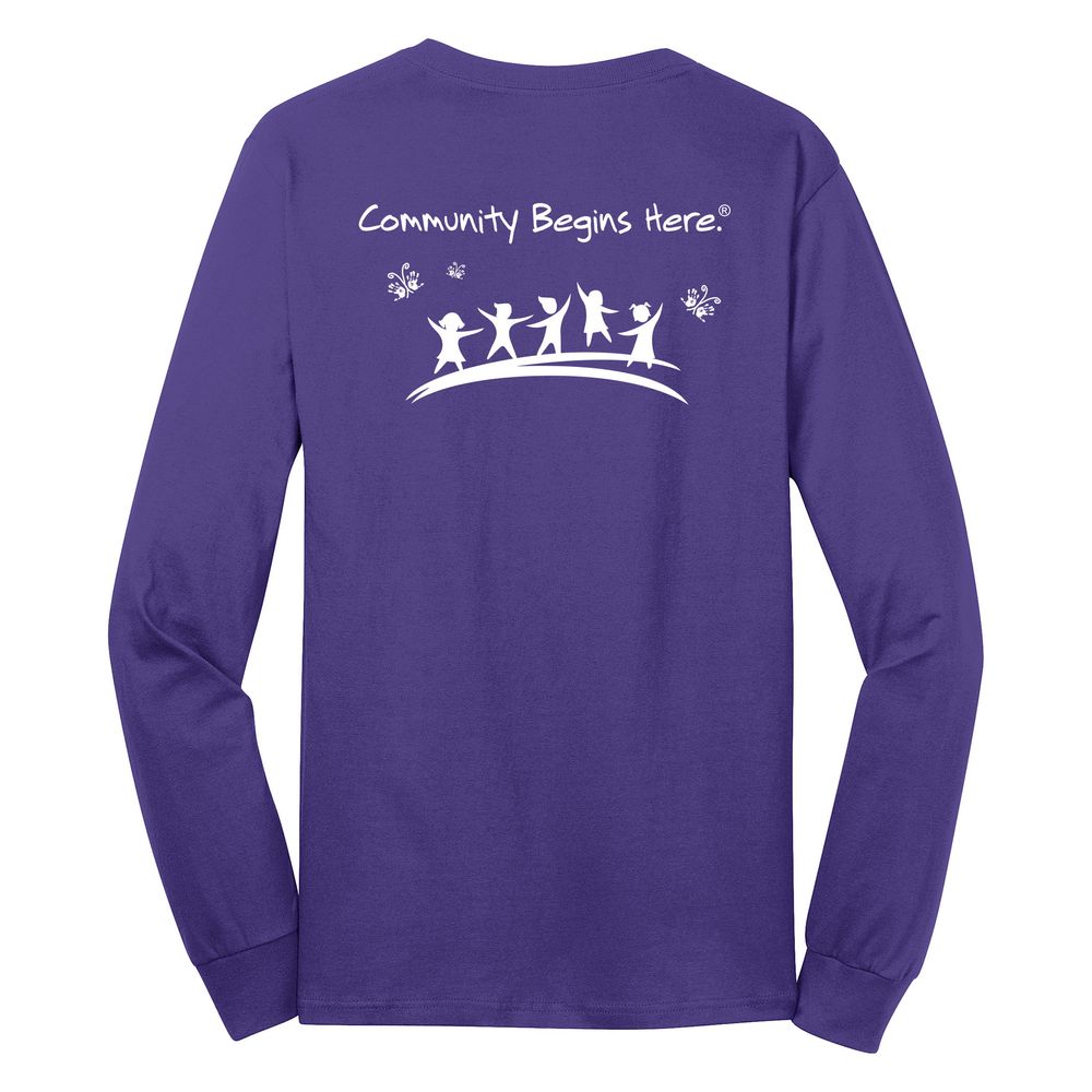 Community Begins Here Adult Long Sleeve T-Shirt - White Imprint (KA-PC54LS-COMM-W) primary image