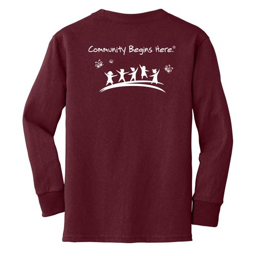 Community Begins Here Youth Long Sleeve T-Shirt - White Imprint (KA-PC54YLS-COMM-W) image thumbnail