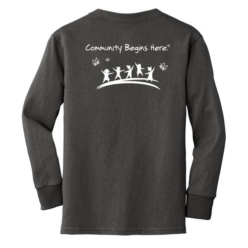 Community Begins Here Youth Long Sleeve T-Shirt - White Imprint (KA-PC54YLS-COMM-W) image thumbnail