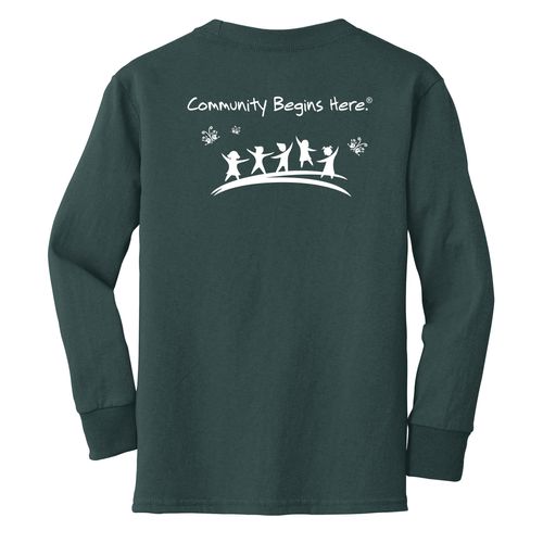 Community Begins Here Youth Long Sleeve T-Shirt - White Imprint (KA-PC54YLS-COMM-W) image thumbnail