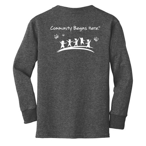 Community Begins Here Youth Long Sleeve T-Shirt - White Imprint (KA-PC54YLS-COMM-W) image thumbnail