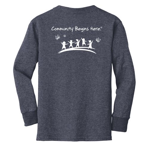 Community Begins Here Youth Long Sleeve T-Shirt - White Imprint (KA-PC54YLS-COMM-W) image thumbnail