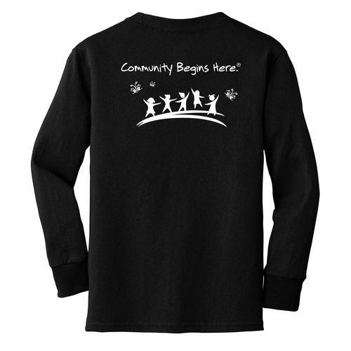 Community Begins Here Youth Long Sleeve T-Shirt - White Imprint (KA-PC54YLS-COMM-W) image thumbnail