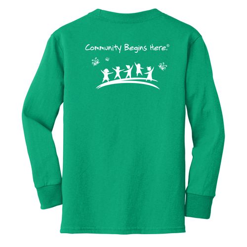 Community Begins Here Youth Long Sleeve T-Shirt - White Imprint (KA-PC54YLS-COMM-W) image thumbnail
