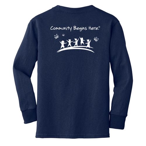 Community Begins Here Youth Long Sleeve T-Shirt - White Imprint (KA-PC54YLS-COMM-W) image thumbnail