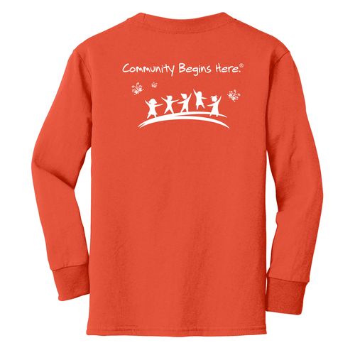 Community Begins Here Youth Long Sleeve T-Shirt - White Imprint (KA-PC54YLS-COMM-W) image thumbnail