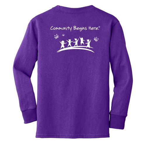 Community Begins Here Youth Long Sleeve T-Shirt - White Imprint (KA-PC54YLS-COMM-W) image thumbnail